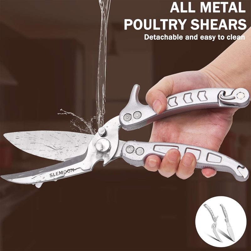 SLEMOON Heavy Duty Poultry Shears Kitchen Salad Scissors for Chicken Turkey Meat Herb Vegetable 2pcs Silver - Image 3